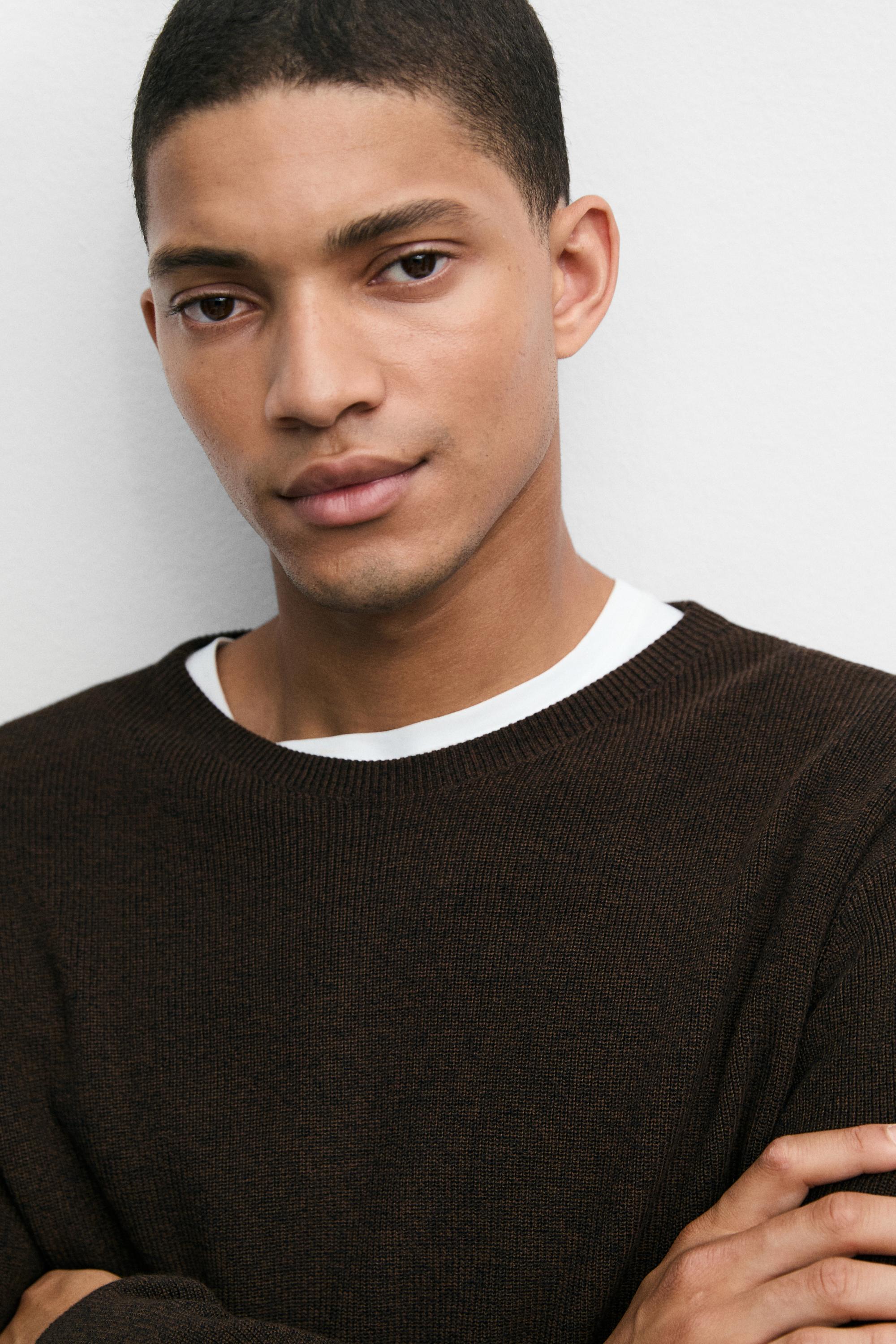 Pull col rond mouliné en pur coton